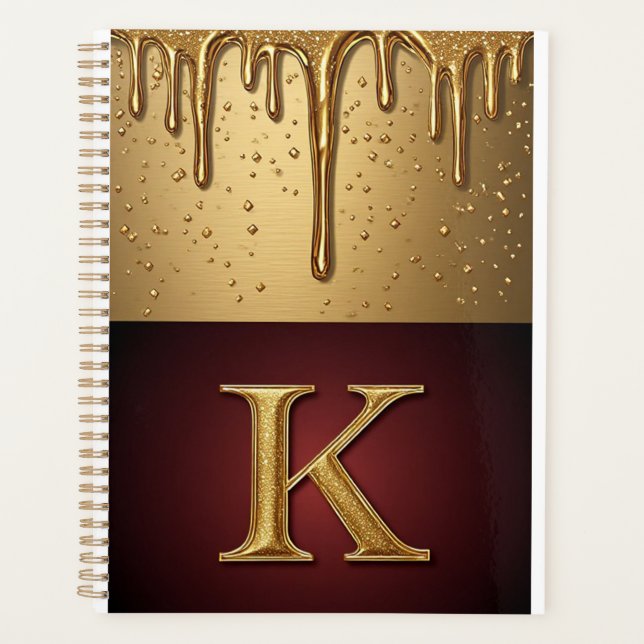 Glitter Letter K Monogram With Dripping Liquid  Planner (Front)