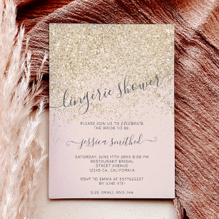 glitter light gold  pink lingerie bridal shower invitation