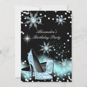 Glitter Light Teal Blue High Heels Birthday Party Invitation