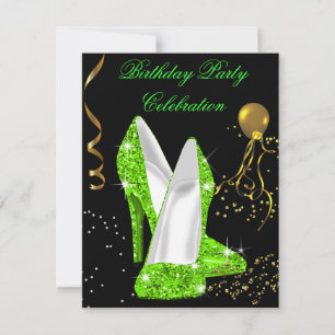 Glitter Lime Green Gold Birthday Party Invitation