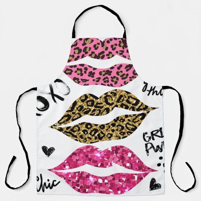 Glitter Lips: Fashionable Leopard Print Apron (Front)