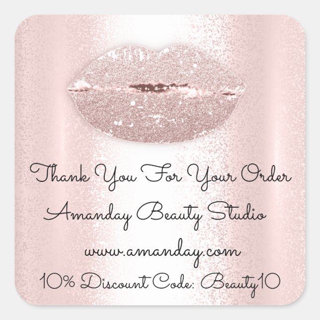 Glitter Lips Thank You Shopping Discount Code Shop Square Sticker (Front)