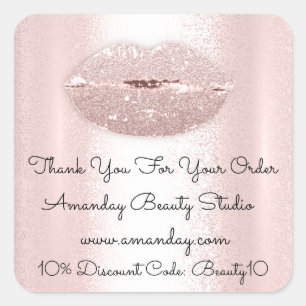 Glitter Lips Thank You Shopping Discount Code Shop Square Sticker