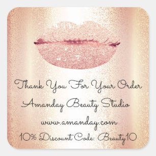 Glitter Lips Thank You Shopping Discount Rose Square Sticker