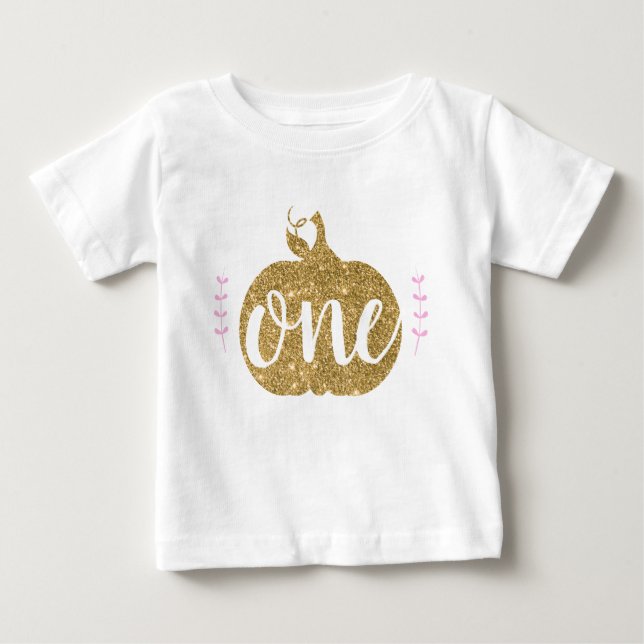Glitter Little Pumpkin First Birthday Baby T-Shirt (Front)