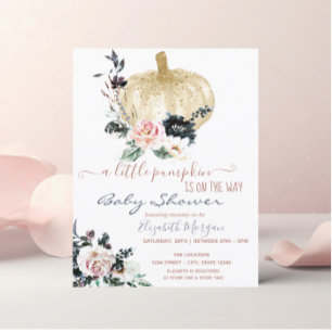 Glitter Little Pumpkin Flowers,Dotted Baby Shower  Invitation