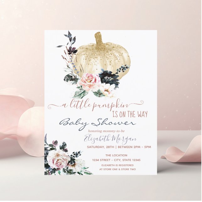 Glitter Little Pumpkin Flowers,Dotted Baby Shower  Invitation (Creator Uploaded)