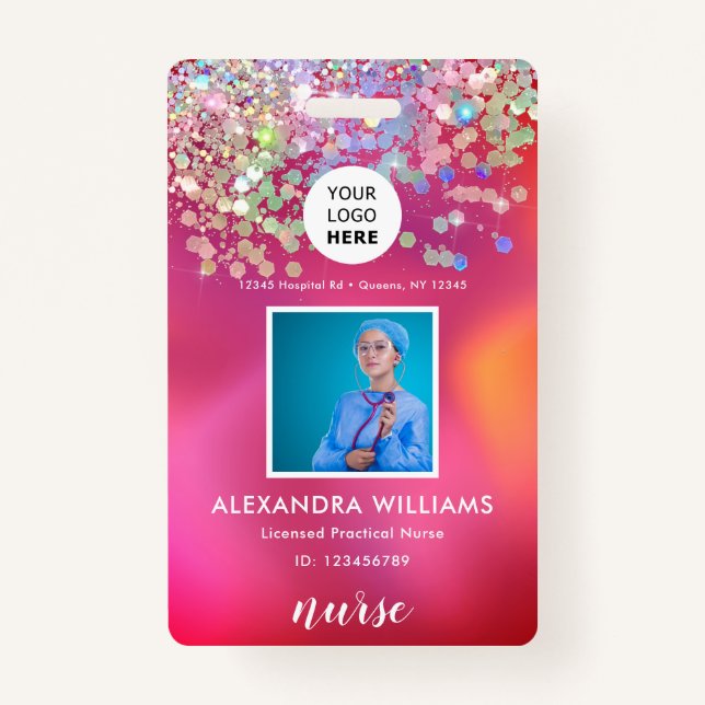 Glitter Logo Template Employee Photo Name Nurse ID ID Badge (Front)