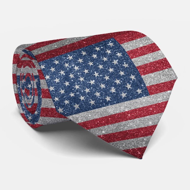 Glitter look American USA Flag  Tie (Rolled)