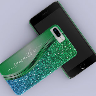 Glitter look Bright Green Blue Personalised Name iPhone 13 Case