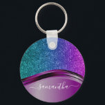 Glitter look Bright Purple Personalised Name   Key Ring<br><div class="desc">This design may be personalised in the area provided by changing the photo and/or text. Or it can be customised by clicking Personalise this Template and then choosing the click to customise further option and delete or change the colour of the background, add text, change the text colour or style,...</div>