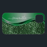 Glitter look Emerald Green Personalised Name iPhone 13 Case<br><div class="desc">The design is a photo and the cases are not made with actual glitter, sequins, metals or woods. This design is also available on other phone models. Choose Device Type to see other iPhone, Samsung Galaxy or Google cases. Some styles may be changed by selecting Style if that is an...</div>