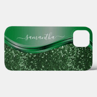 Glitter look Emerald Green Personalised Name