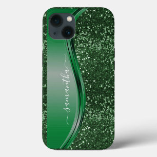 Glitter look Emerald Green Personalised Name iPhone 13 Case