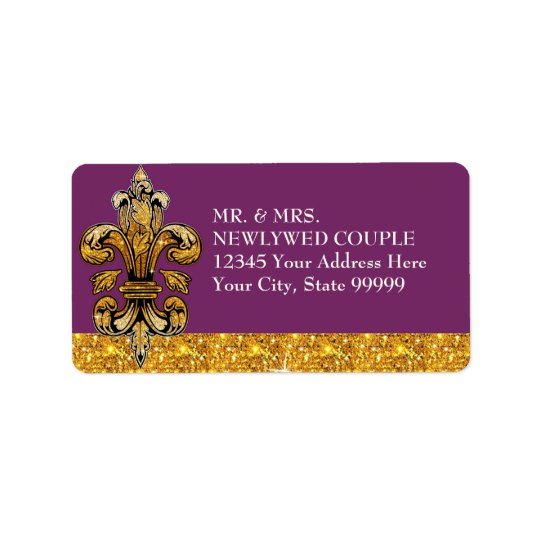 Glitter Look Faux Gold Black Formal Fleur de Lis Address Label