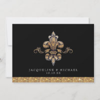 Glitter Look Faux Gold Black Formal Fleur de Lis