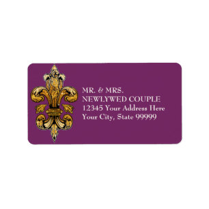 Glitter Look Faux Gold Black Formal Fleur de Lis Label