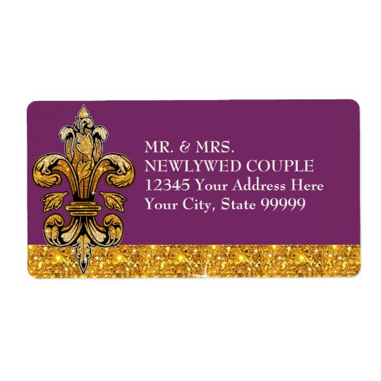 Glitter Look Faux Gold Black Formal Fleur de Lis Shipping Label