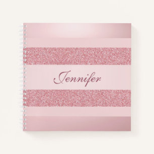 Glitter Look Rose Gold Colour Handwritten Script Notebook