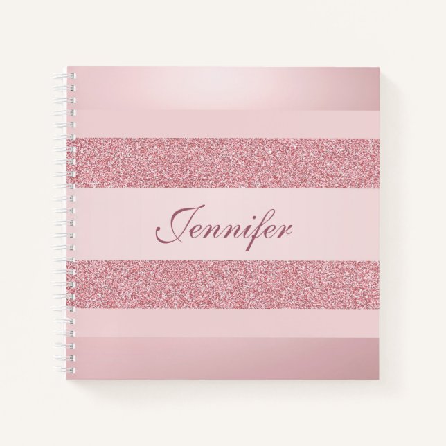 Glitter Look Rose Gold Colour Handwritten Script Notebook (Front)