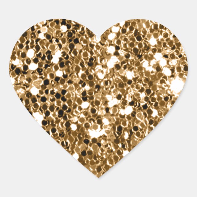 Glitter Look Solid Gold Sparkle Heart Sticker (Front)