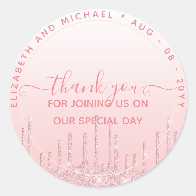 Glitter Look Thank You FAVOR GIFT ANY EVENT Classic Round Sticker (Front)