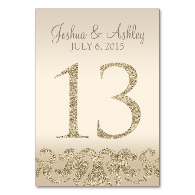 Glitter Look Wedding Table Numbers-Table Card 13 (Front)