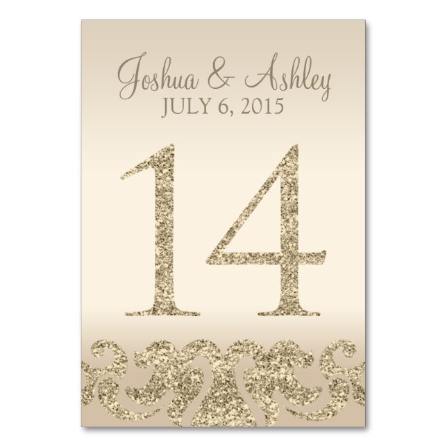 Glitter Look Wedding Table Numbers-Table Card 14 (Front)