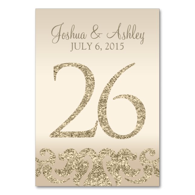 Glitter Look Wedding Table Numbers-Table Card 26 (Front)