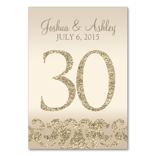 Glitter Look Wedding Table Numbers-Table Card 30 (Front)