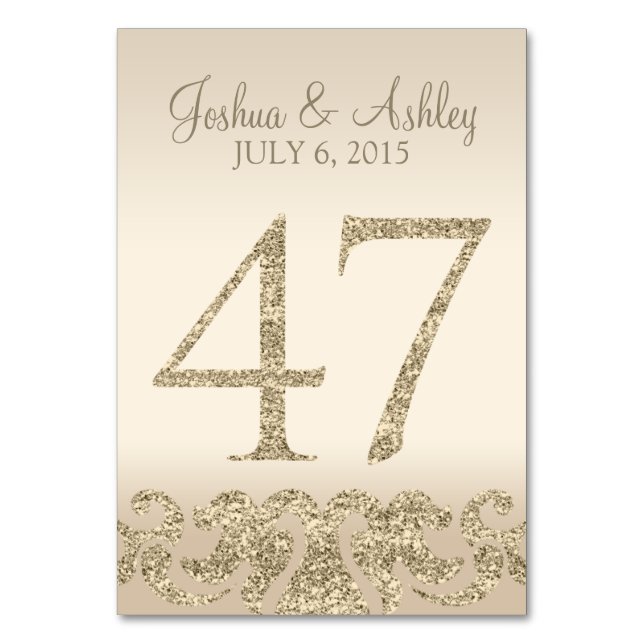 Glitter Look Wedding Table Numbers-Table Card 47 (Front)
