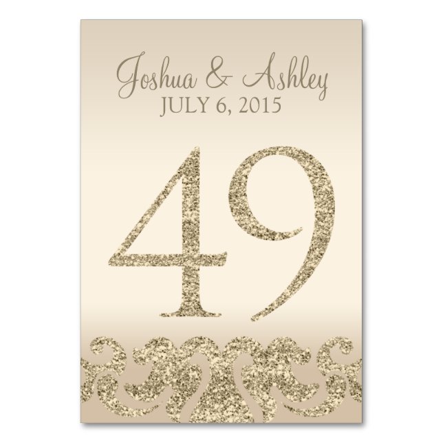 Glitter Look Wedding Table Numbers-Table Card 49 (Front)