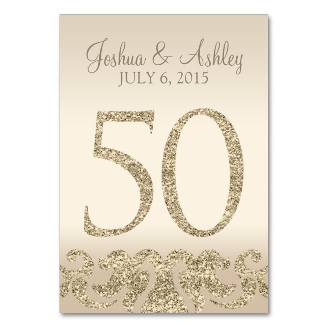 Glitter Look Wedding Table Numbers-Table Card 50 (Front)