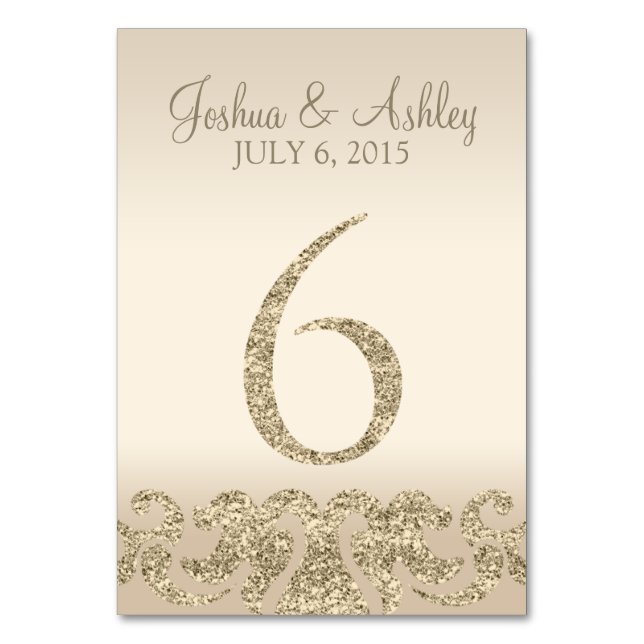 Glitter Look Wedding Table Numbers-Table Card 6 (Front)