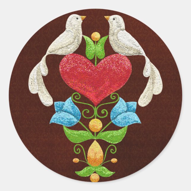 Glitter Lovebirds Classic Round Sticker (Front)