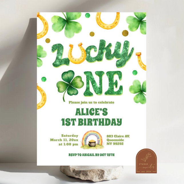 Glitter Lucky One St Patrick First Birthday Invitation (Creator Uploaded)
