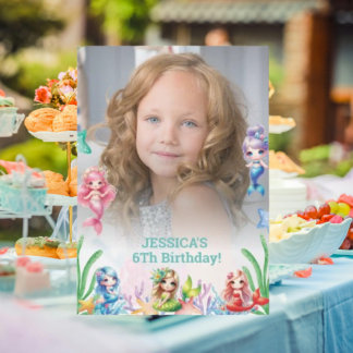 Glitter Magical Mermaid 6Th Birthday  Photo  Invitation