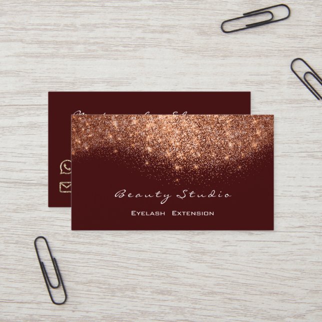 Glitter Makeup Artist Blogger Lash Copper Burgundy Business Card (Front/Back In Situ)