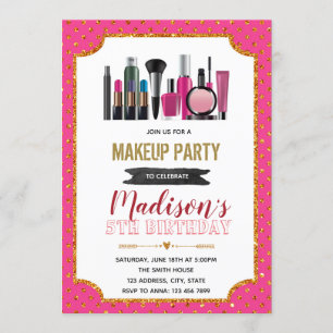 Glitter makeup birthday theme invitation