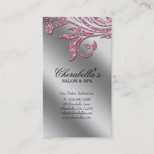 Glitter Makeup Salon Elegant Pink Silver Leaf Appointment Card