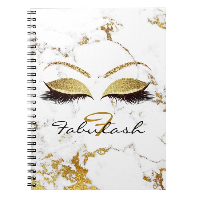 Glitter Makeup Sparkly Monogram White Gold Notebook (Front)