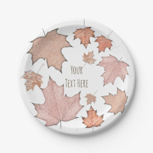 Glitter Maple Fall Leaves Golden Autumn Party Paper Plate