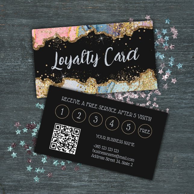 Glitter Marble Abstract Modern QR Code  Loyalty Card (Creator Uploaded)