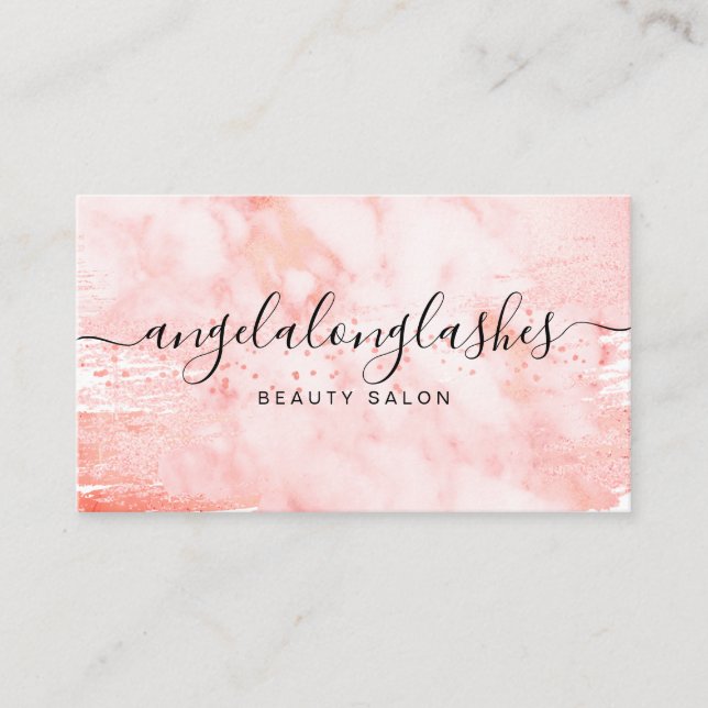 Glitter marble feminine orange Classy Business Card (Front)