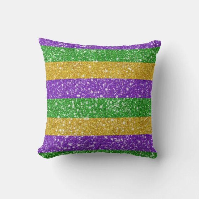 Glitter Mardi Gras Colourful Stripe Cute Carnival Cushion (Front)