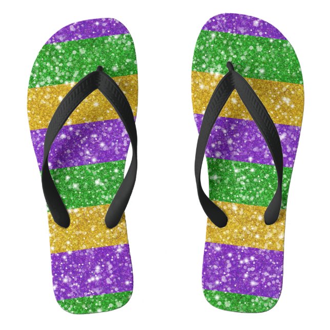 Glitter Mardi Gras Colourful Stripe Cute Carnival Thongs (Footbed)
