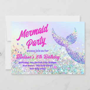 Glitter mermaid Birthday Invitation