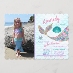 Glitter Mermaid Invitation, Under the Sea Party, Invitation