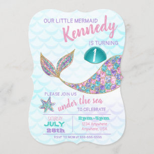 Glitter Mermaid Invitation, Under the Sea Party, Invitation
