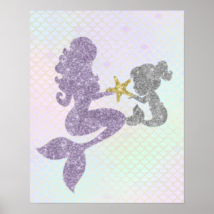 Glitter Mermaid Mother & Child Poster
